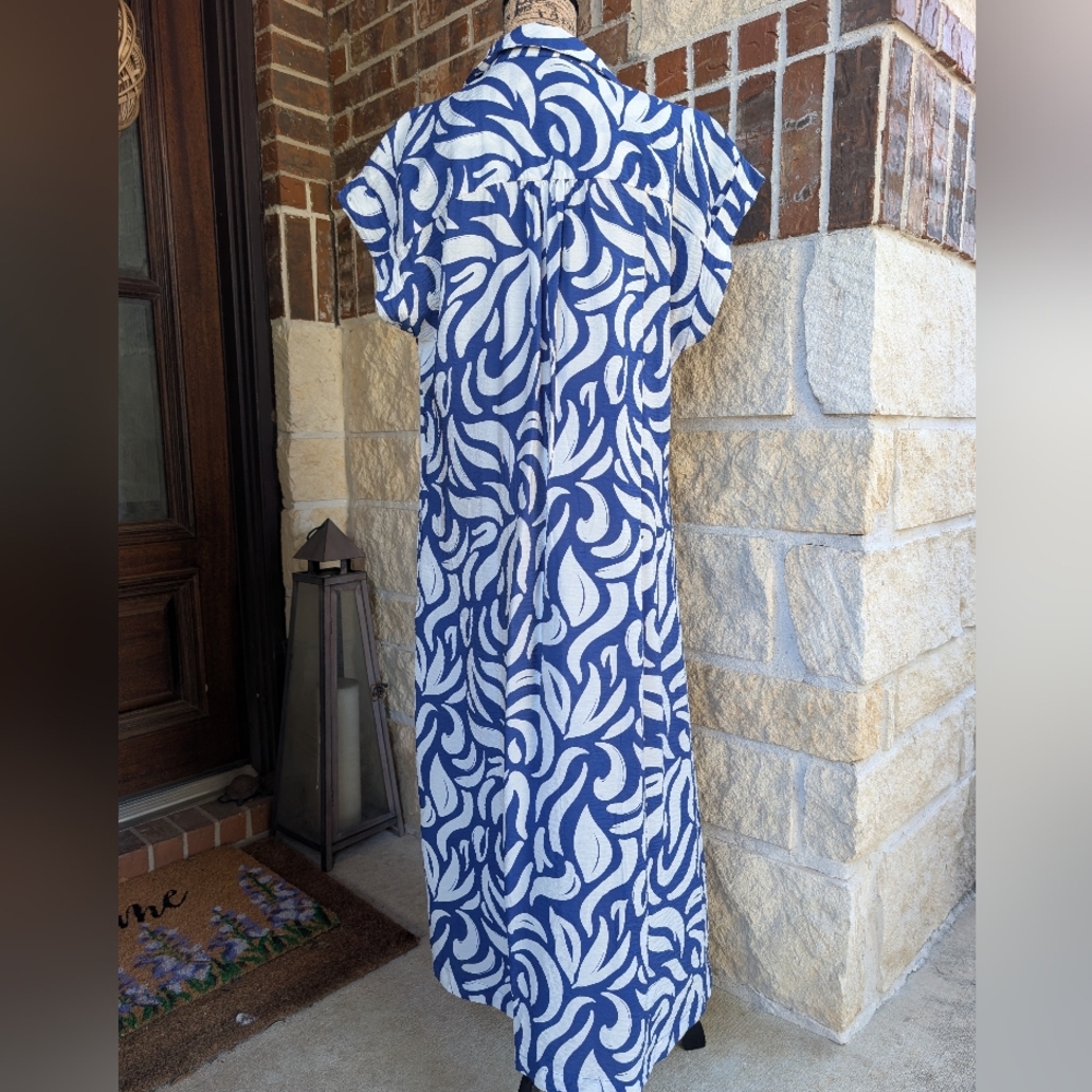 Mango Button-Front Patterned V-Neck Midi Dress - image 2